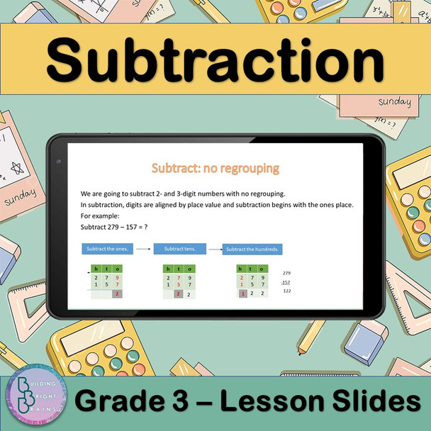 Subtraction | PowerPoint Lesson Slides for 3rd Grade | Regrouping