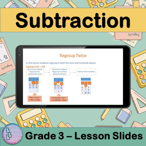 Subtraction | PowerPoint Lesson Slides for 3rd Grade | Regrouping