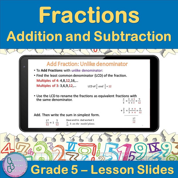 Fractions : Addition and Subtraction | 5th Grade PowerPoint Lesson Slides