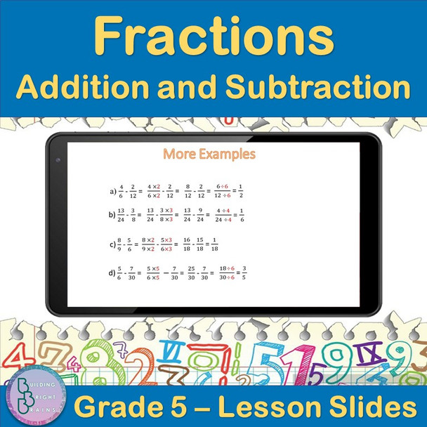 Fractions : Addition and Subtraction | 5th Grade PowerPoint Lesson Slides