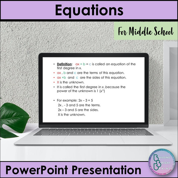 First Degree Linear Equations PowerPoint Presentation Math Lesson Middle School