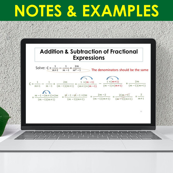 Fractional Expressions PowerPoint Presentation Lesson Middle School Math Algebra