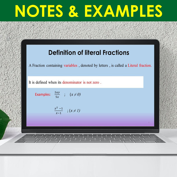 Literal fractions PowerPoint Presentation Math Lesson Middle School Algebra