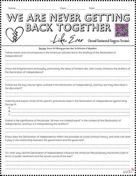 Declaration of Independence Taylor Swift Inspired Lesson 13 pages