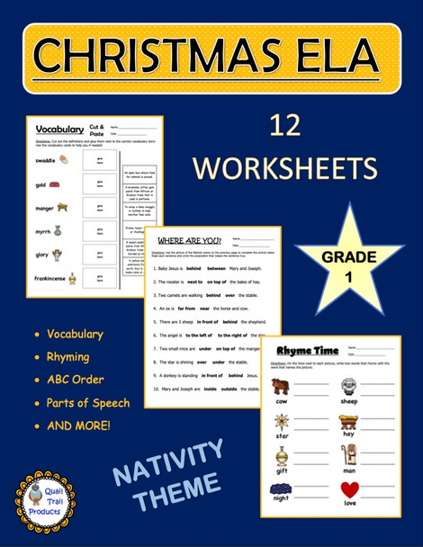 Grade 1 and Grade 2 ELA Worksheets | Christmas Theme