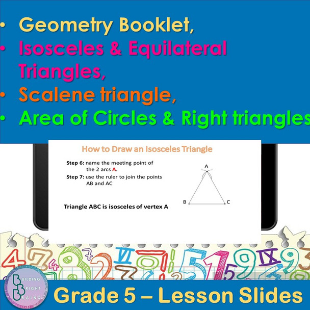 Geometry booklet, Triangles & Areas | 5th Grade PowerPoint Lesson Slides