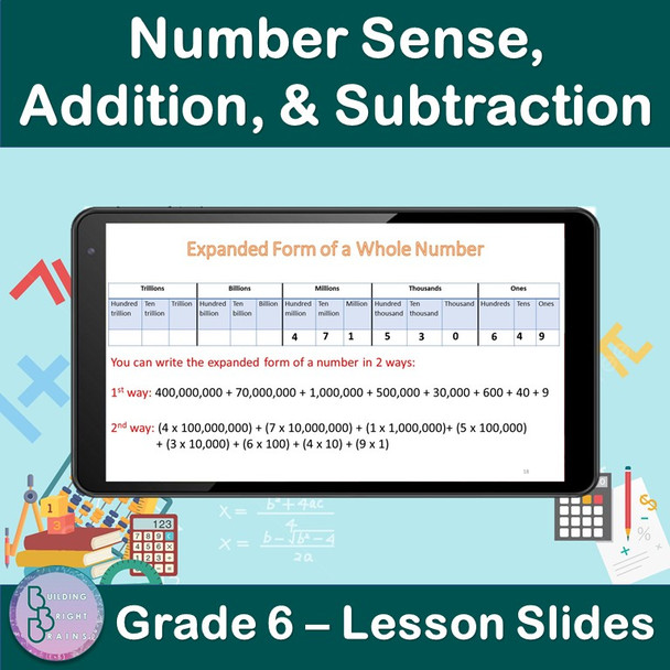 Number Sense, Addition, & Subtraction | 6th Grade PowerPoint Lesson Slides