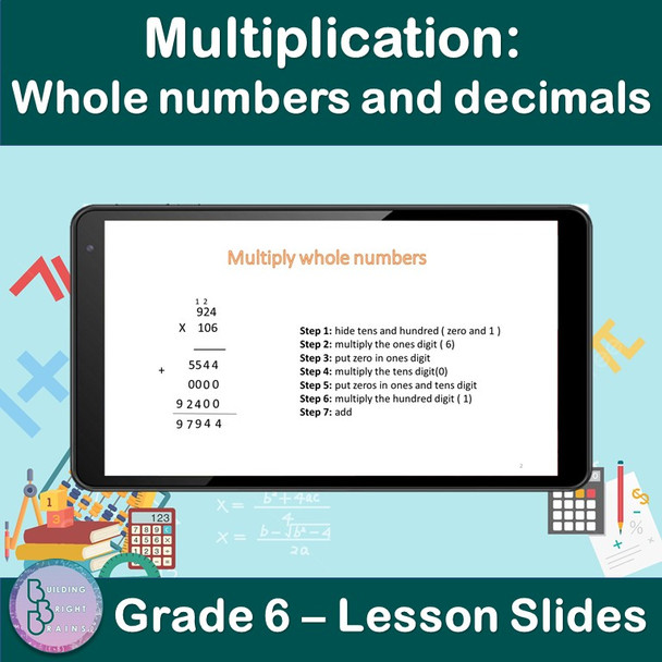 Multiplication: Whole numbers and decimals | 6th Grade PowerPoint Lesson Slides