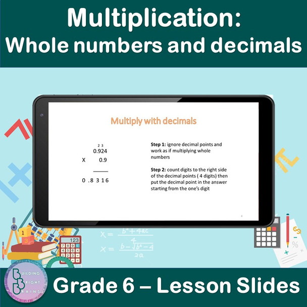 Multiplication: Whole numbers and decimals | 6th Grade PowerPoint Lesson Slides