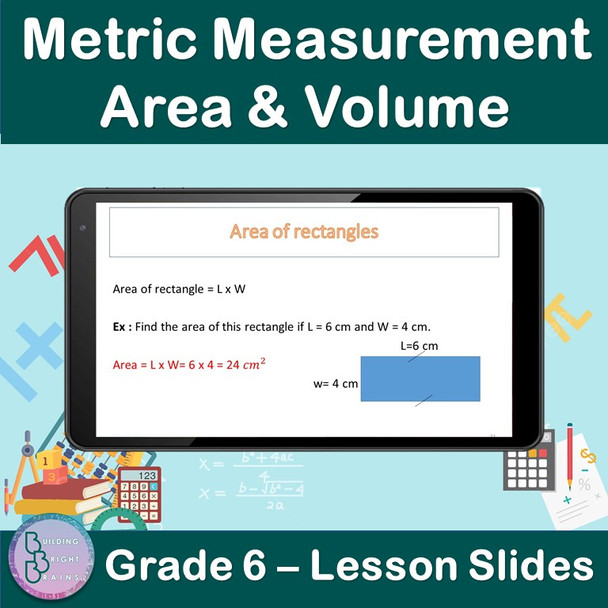 Metric Measurement Area and Volume | 6th Grade PowerPoint Lesson Slides