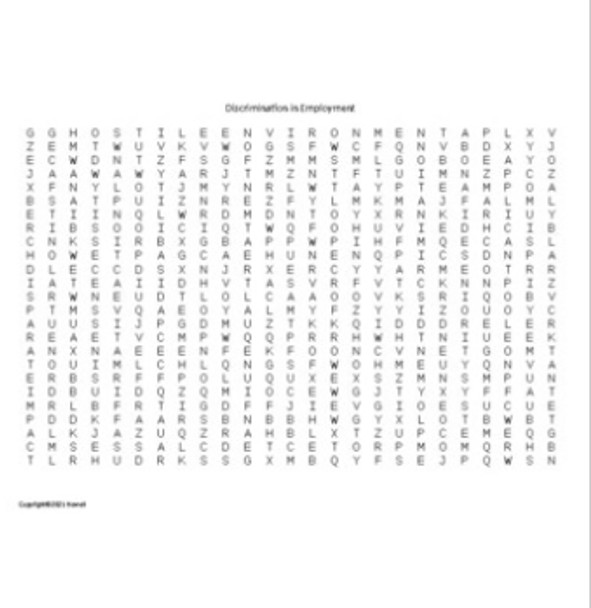 "Discrimination in Employment" Word Search for a Business Law Course