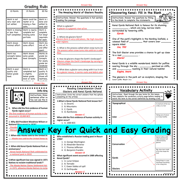 Glaciers of Kenai Fjords Reading and Science Comprehension Activity Pack