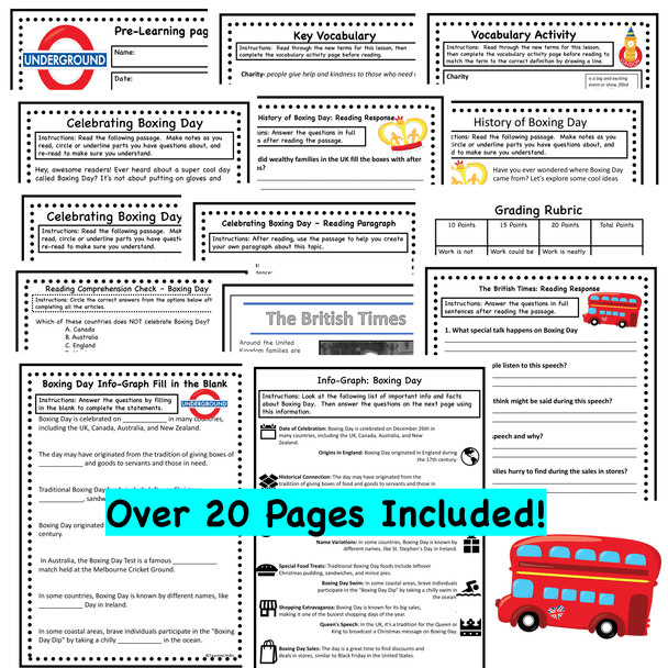 Boxing Day United Kingdom Reading Comprehension Pack for Christmas and Holidays