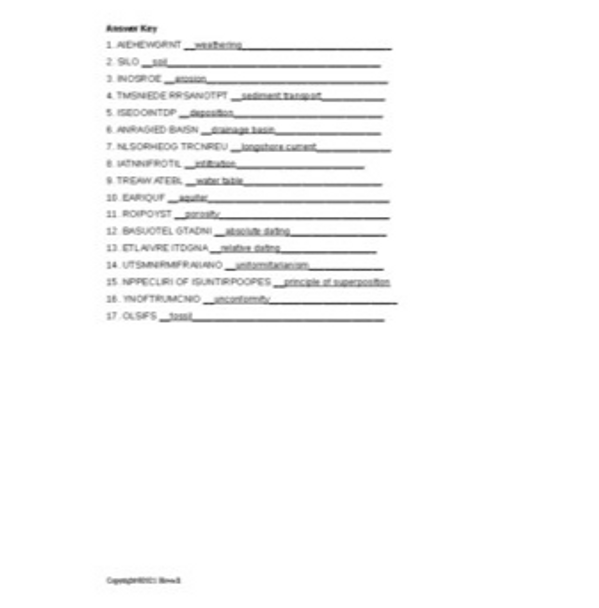 Earth's Changing Surfaces Word Scramble for Physical Science