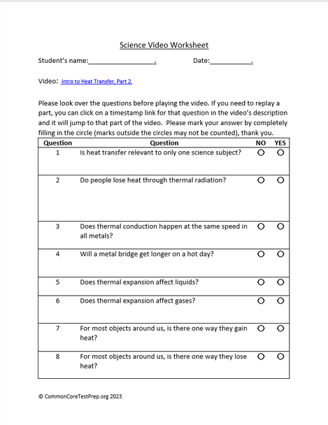 Intro to Heat Transfer, Part 2. Video sheet, Google Forms & more (V2)