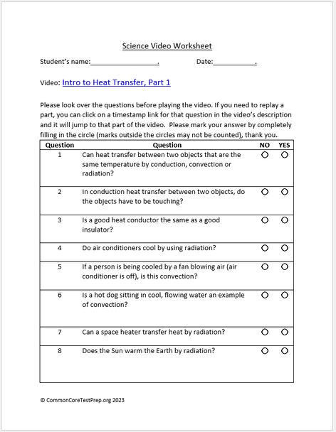 Conduction, Convection and Radiation. Video sheet, Google Forms & more (V3)