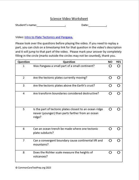 Intro to Plate Tectonics. Video sheet, Google Forms, Easel & more (V2).