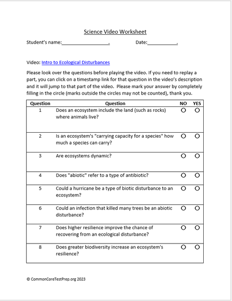 Intro to Ecological Disturbances. Video sheet, Google Forms, Easel & more (V3).