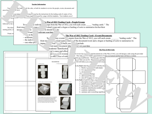 The War of 1812 Mini Projects