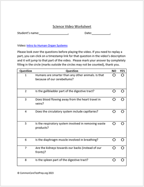 Intro to Organ Systems. Video sheet, Google Forms, Canvas, Easel & more (V3).