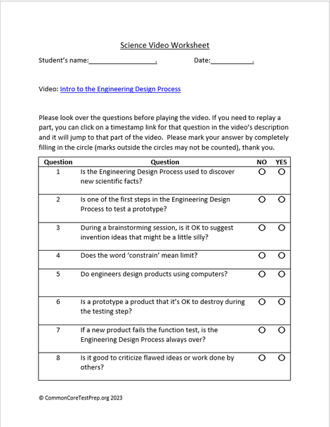 Intro to The Engineering Design Process. Video sheet, Easel & more. V4