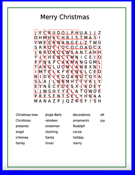 MERRY CHRISTMAS: FREE WORD SEARCH WITH ANSWER KEY