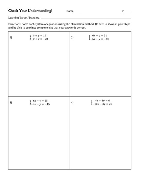 Solving Systems By Elimination Thin Slicing Lesson - 8th Grade Math 8.EE.8b