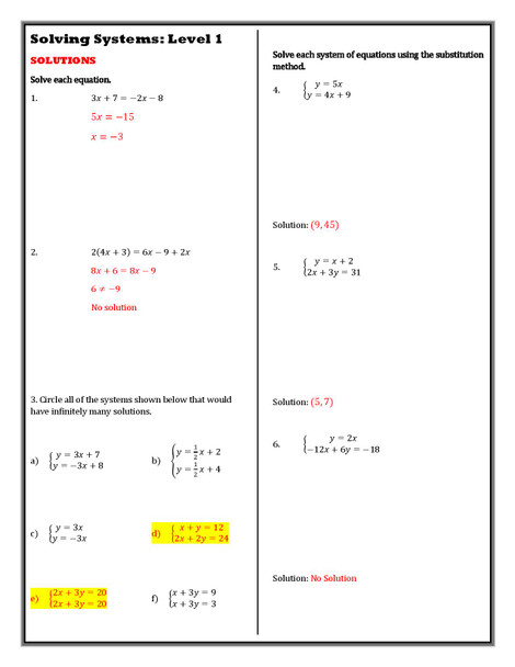Level Ups: Solving Systems of Equations Grade 8 Math