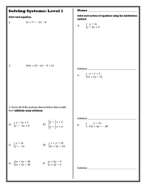 Level Ups: Solving Systems of Equations Grade 8 Math