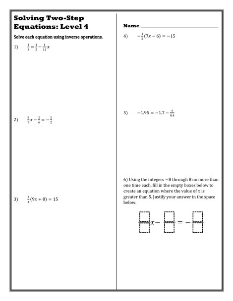 Level Ups: Grade 7 Solving Two-Step Equations