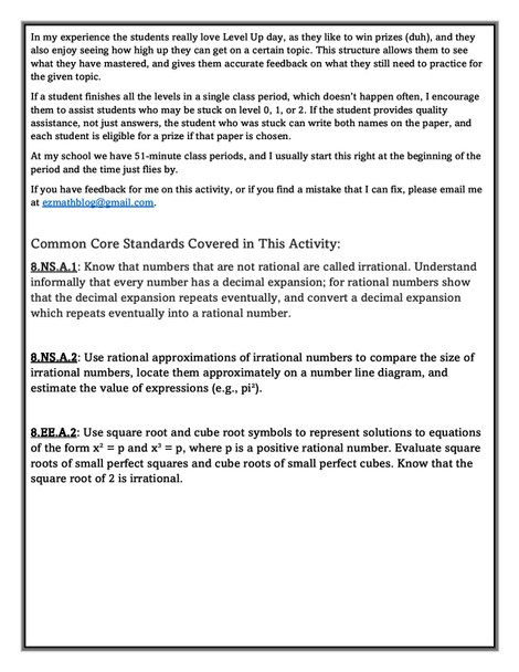 Level Ups: Rational & Irrational Numbers 8th Grade Math