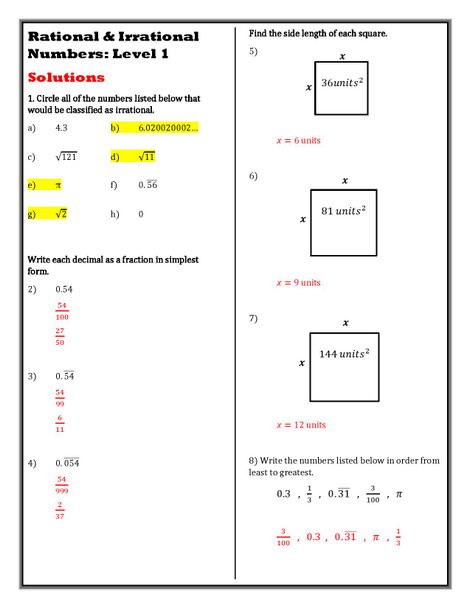 Level Ups: Rational & Irrational Numbers 8th Grade Math