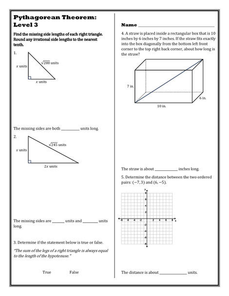 Level Ups: Pythagorean Theorem 8th Grade Math