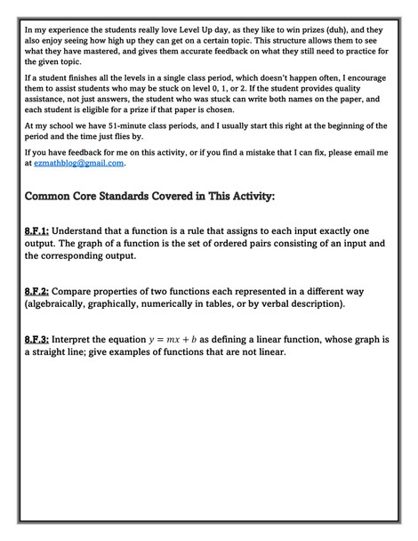 Level Ups: Defining & Comparing Functions 8th Grade Math