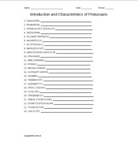 The Protozoans Word Scramble for Invertebrate Biology