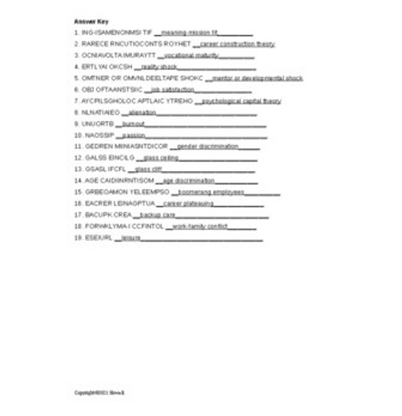 Work, Leisure, and Retirement Word Scramble for Human Development