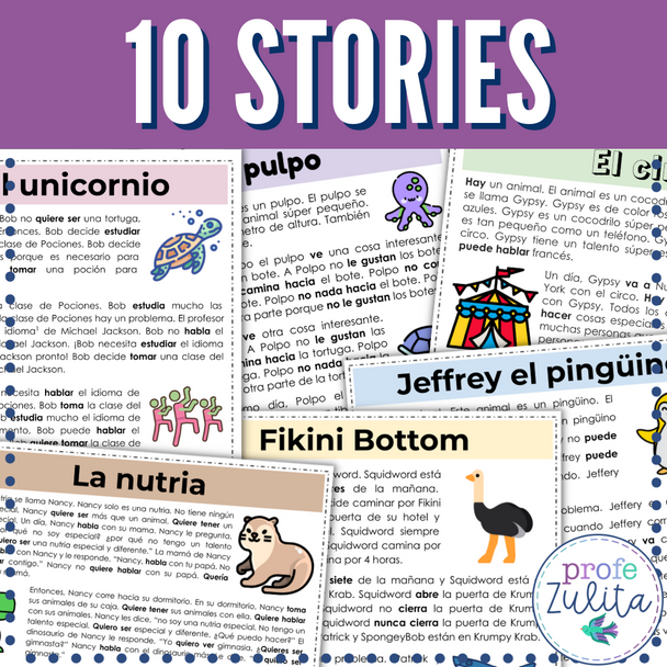 Spanish Short Story Library 4 - 10 PDF Printable Novice CI Stories FVR SSR