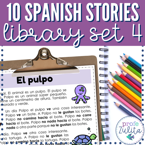 Spanish Short Story Library 4 - 10 PDF Printable Novice CI Stories FVR SSR