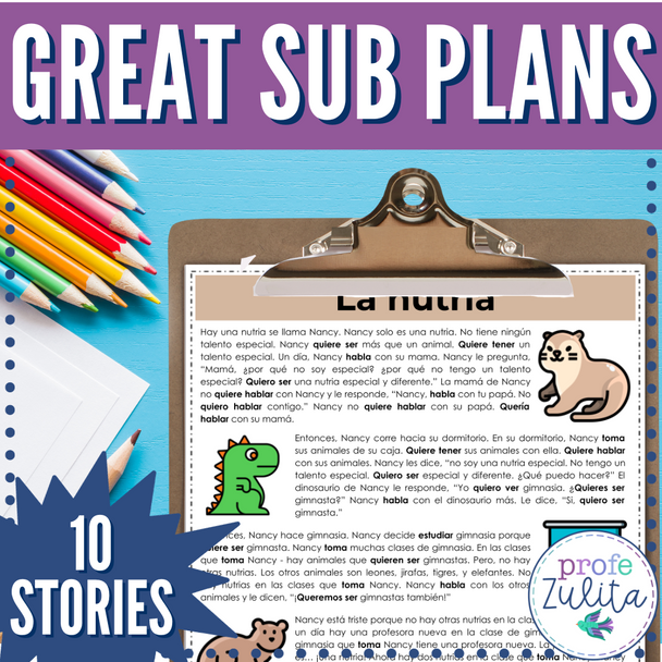 Spanish Short Story Library 4 - 10 PDF Printable Novice CI Stories FVR SSR