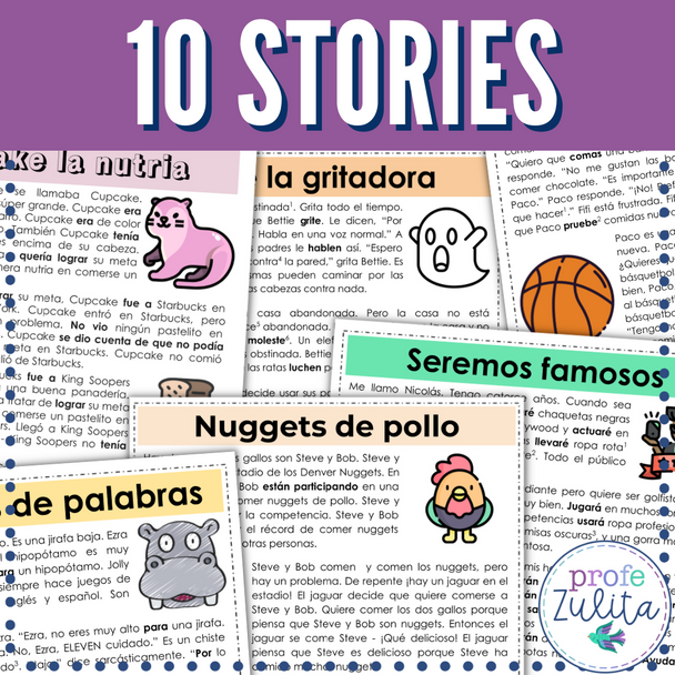 Spanish Short Story Library 5 - 10 PDF Printable Intermediate CI Stories FVR SSR