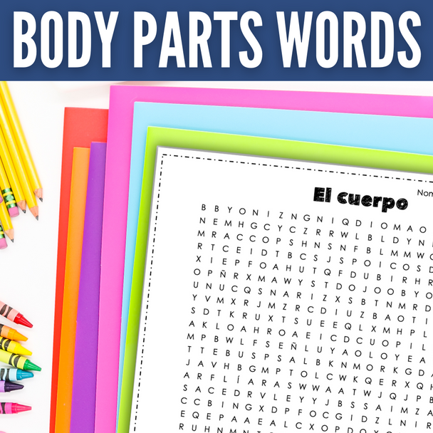 Spanish Body Parts Vocab Word Search - el cuerpo búsqueda de palabras activity