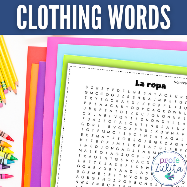 Spanish Clothing Vocabulary Word Search - la ropa búsqueda de palabras activity