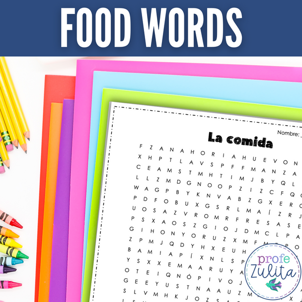 Spanish Food Vocabulary Word Search - la comida búsqueda de palabras activity