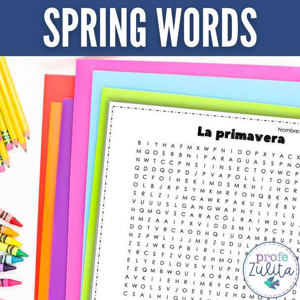 Spanish Spring Vocabulary Word Search - primavera búsqueda de palabras activity