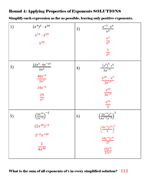 Team Target Review: Integer Exponents Group Review Activity Grade 8