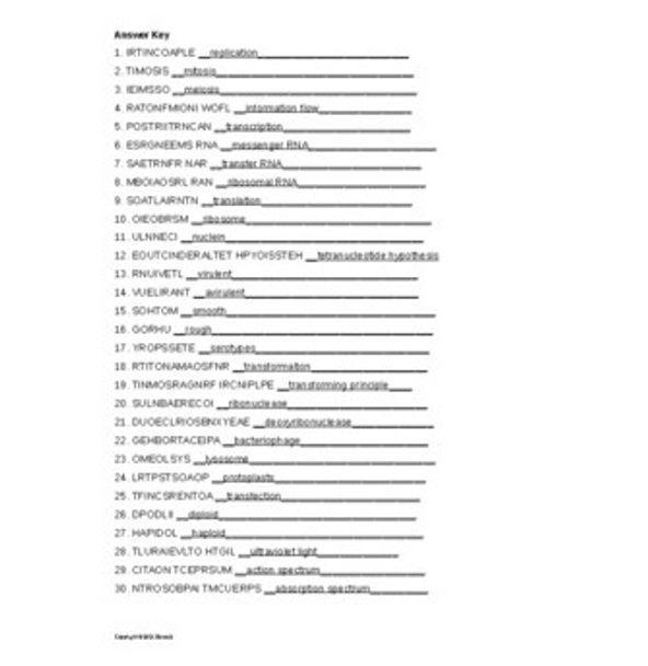 DNA and Genetic Material Word Scramble for Genetics