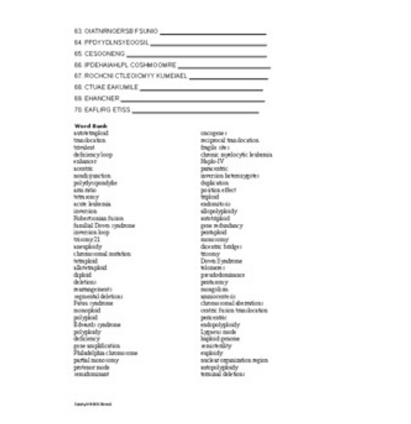 Chromosomal Number and Arrangement Word Scramble for Genetics