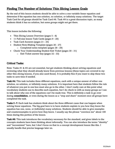 Finding The Number Of Solutions Thin Slicing Lesson - 8th Grade Math 8.EE.7a