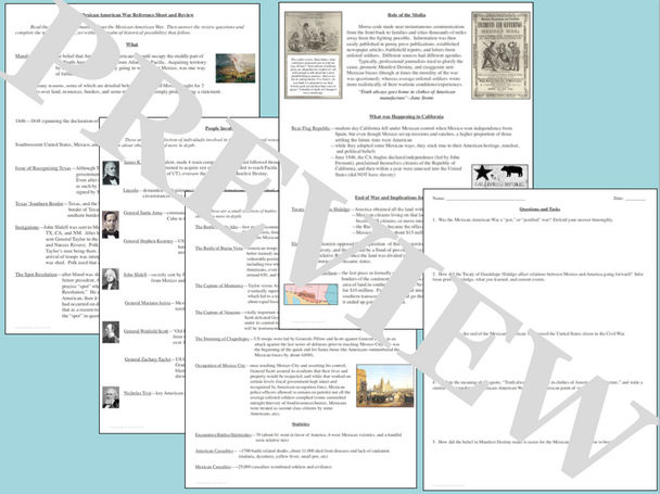 Mexican-American War Reference Sheet and Review