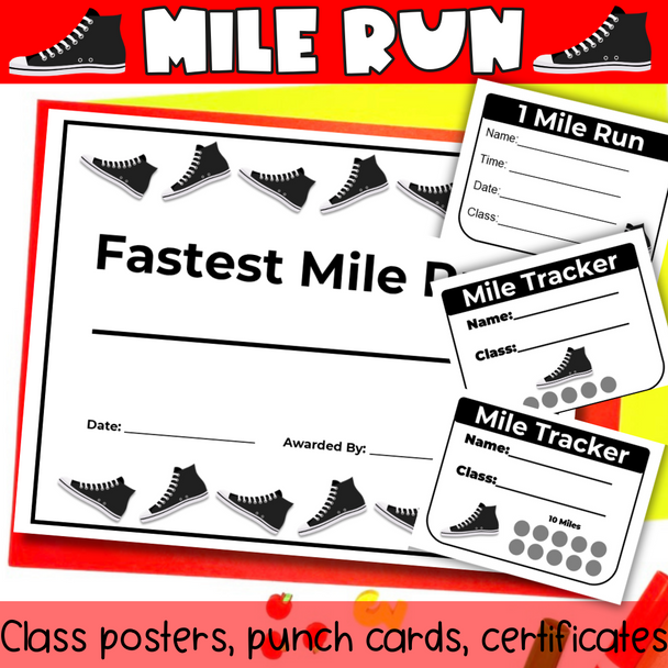 Mile Run Punch Card Tracker, Certificates, and Class Achievement Posters